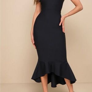 Lulu's Navy High-Low Mermaid Hem Midi Dress